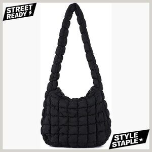 Puffer Quilted Shoulder Bag Lightweight Nylon Tote Handbag Purse